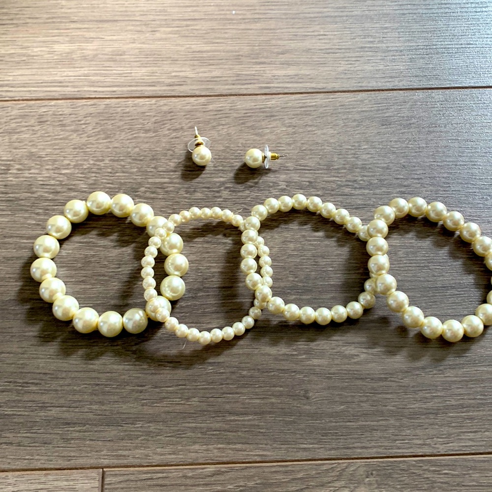 Costume pearl bracelets and matching earrings